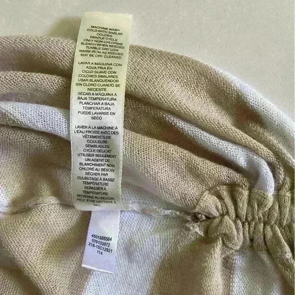Chicos Lightweight Pullover V neck Sweater Size M Tan White Stripes Hip Ties - Picture 10 of 11